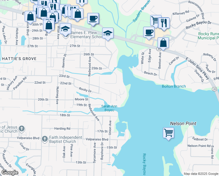 map of restaurants, bars, coffee shops, grocery stores, and more near 1725 23rd Street in Niceville