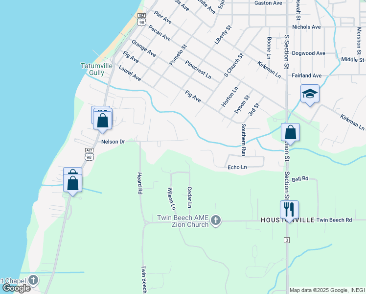 map of restaurants, bars, coffee shops, grocery stores, and more near 6462 Nelson Drive in Fairhope