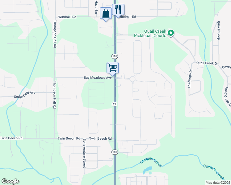 map of restaurants, bars, coffee shops, grocery stores, and more near 19390 County Road 27 in Fairhope