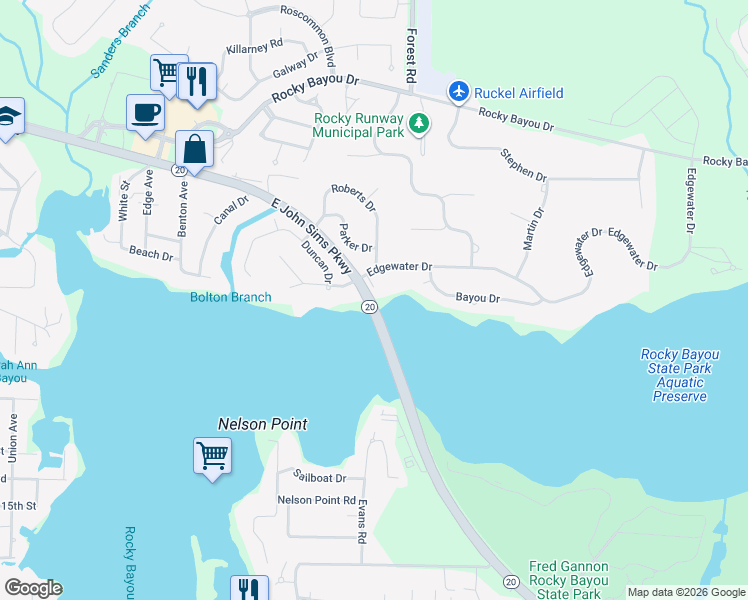 map of restaurants, bars, coffee shops, grocery stores, and more near 102 Aloma Court in Niceville