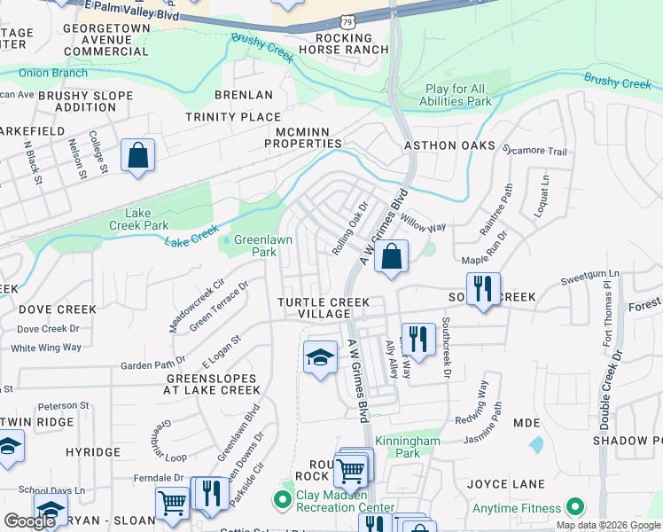 map of restaurants, bars, coffee shops, grocery stores, and more near 1509 Rices Crossing Lane in Round Rock