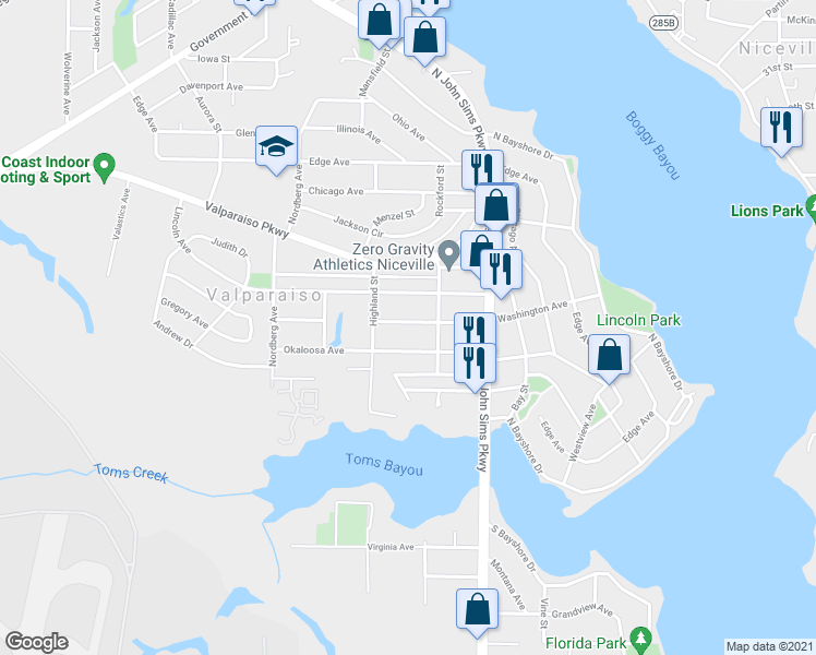 map of restaurants, bars, coffee shops, grocery stores, and more near 325 Washington Avenue in Valparaiso