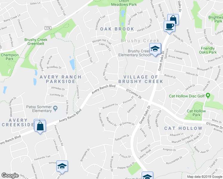 map of restaurants, bars, coffee shops, grocery stores, and more near Corbin Creek Cove in Austin