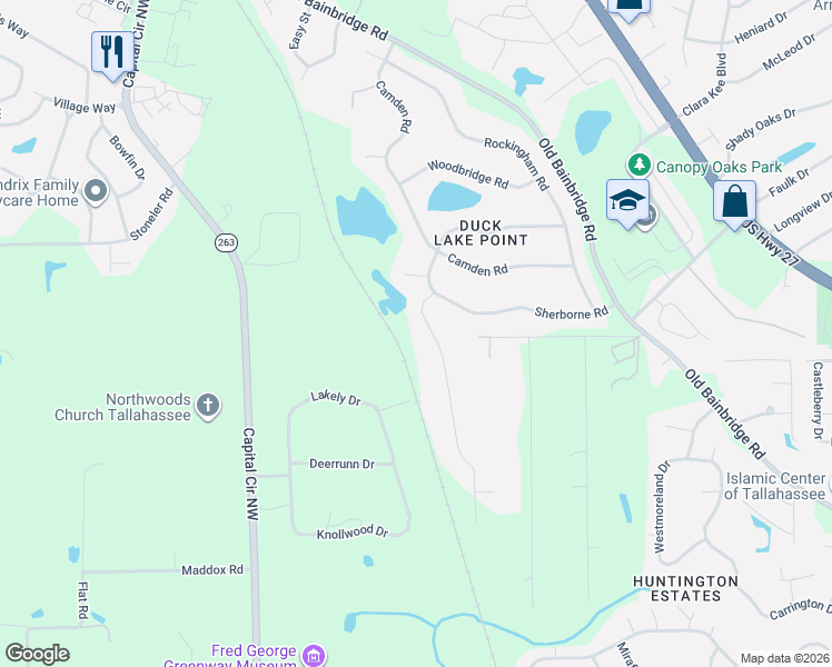 map of restaurants, bars, coffee shops, grocery stores, and more near 4340 Sherborne Road in Tallahassee