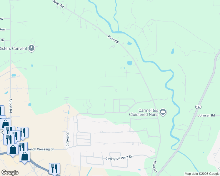 map of restaurants, bars, coffee shops, grocery stores, and more near 74130 Wall Lane in Covington
