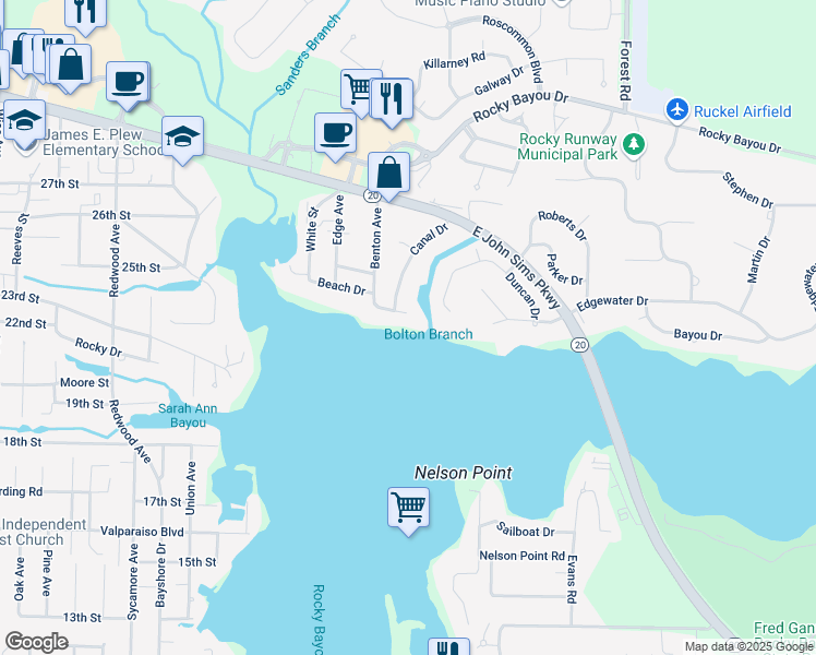 map of restaurants, bars, coffee shops, grocery stores, and more near 2335 Canal Drive in Niceville
