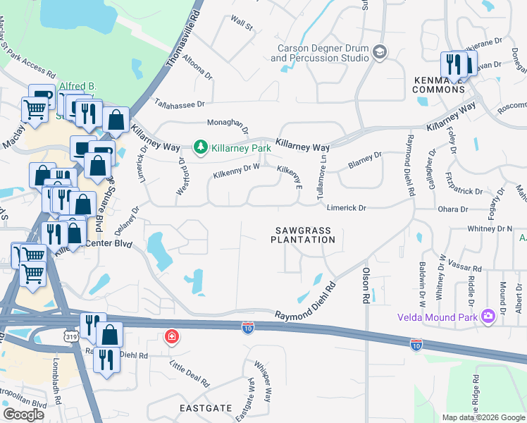 map of restaurants, bars, coffee shops, grocery stores, and more near 2971 Royal Palm Way in Tallahassee