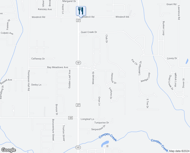 map of restaurants, bars, coffee shops, grocery stores, and more near 905 Abelia Court in Fairhope