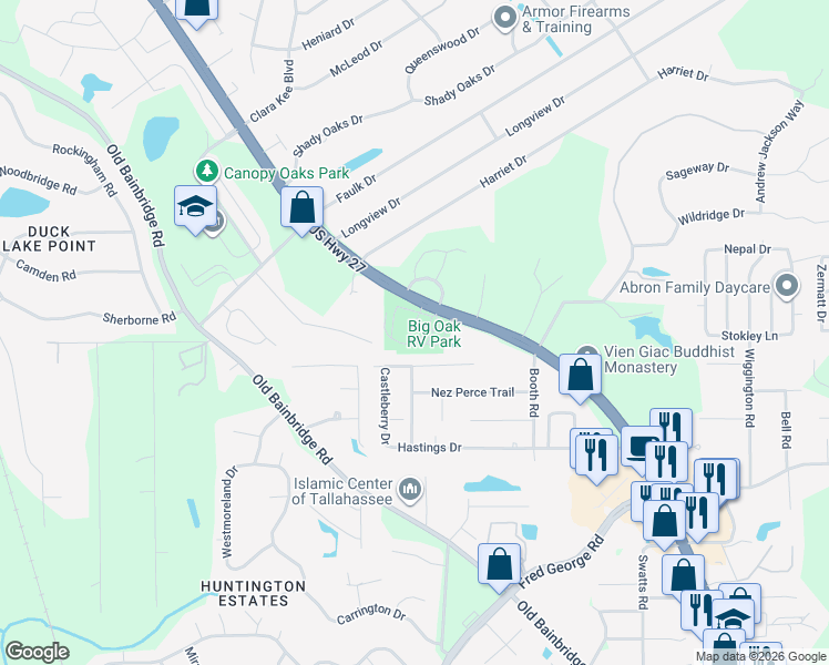 map of restaurants, bars, coffee shops, grocery stores, and more near 2636 Onyx Trail in Tallahassee