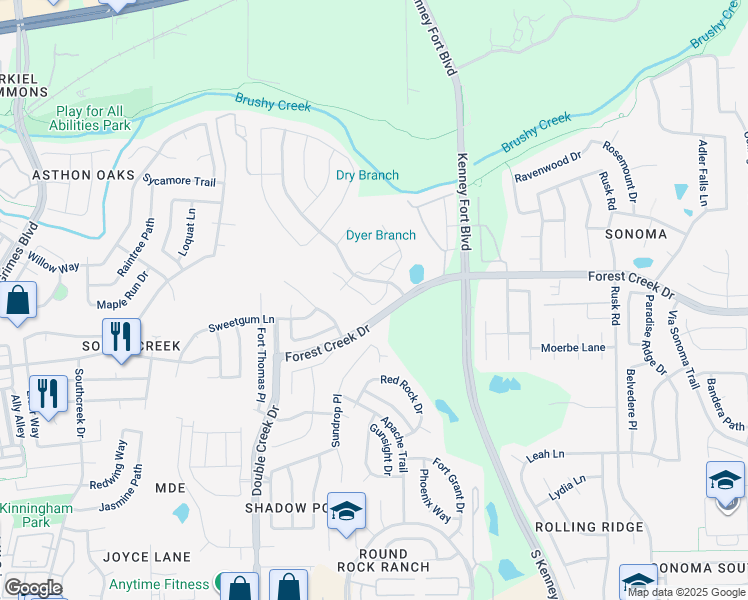 map of restaurants, bars, coffee shops, grocery stores, and more near 1050 Kenney Fort Crossing in Round Rock