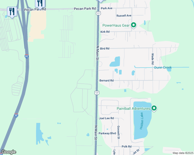 map of restaurants, bars, coffee shops, grocery stores, and more near 14896 North Main Street in Jacksonville