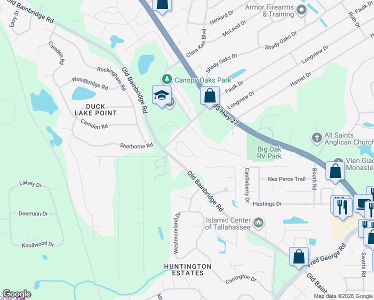 map of restaurants, bars, coffee shops, grocery stores, and more near 3725 Maria Circle in Tallahassee