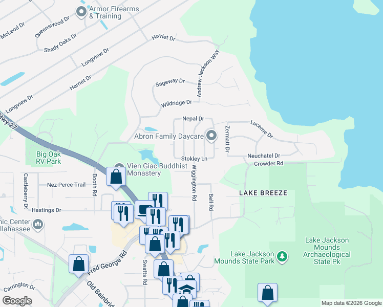 map of restaurants, bars, coffee shops, grocery stores, and more near 4018 Wiggington Road in Tallahassee