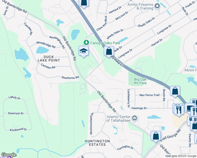 map of restaurants, bars, coffee shops, grocery stores, and more near 3725 Maria Circle in Tallahassee