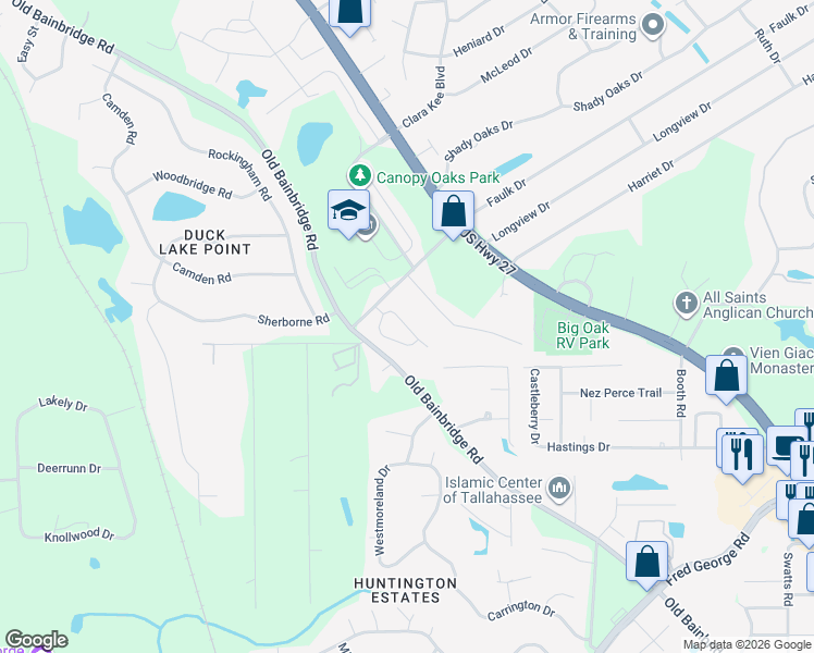 map of restaurants, bars, coffee shops, grocery stores, and more near 3725 Maria Circle in Tallahassee