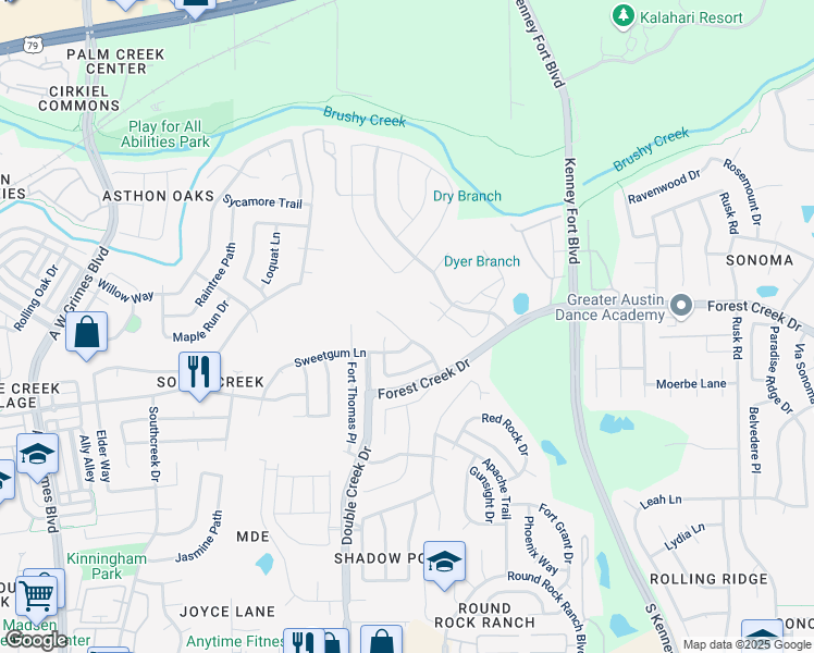 map of restaurants, bars, coffee shops, grocery stores, and more near 441 Grey Feather Court in Round Rock