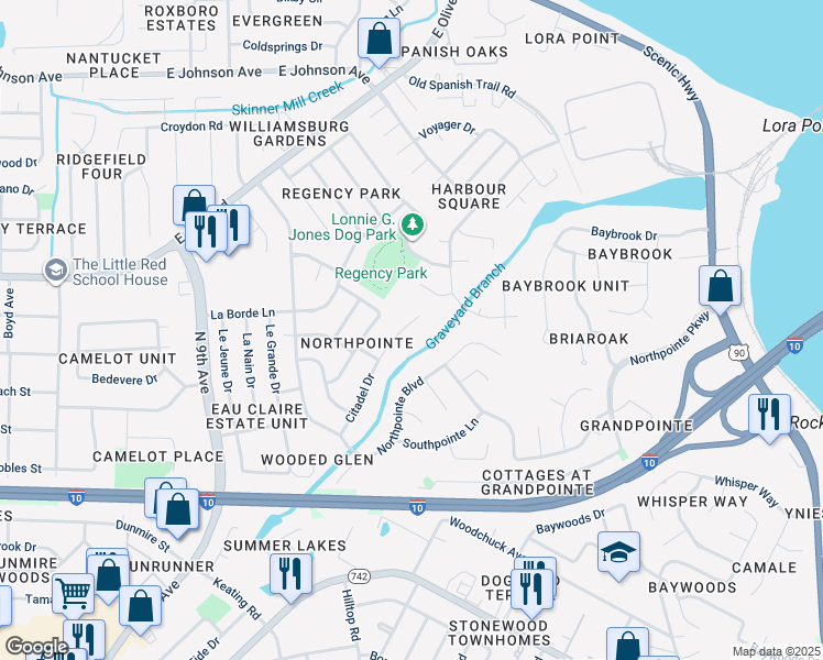 map of restaurants, bars, coffee shops, grocery stores, and more near 4619 Citadel Drive in Pensacola