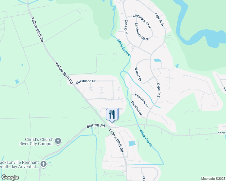 map of restaurants, bars, coffee shops, grocery stores, and more near 8314 Water View Lane in Jacksonville