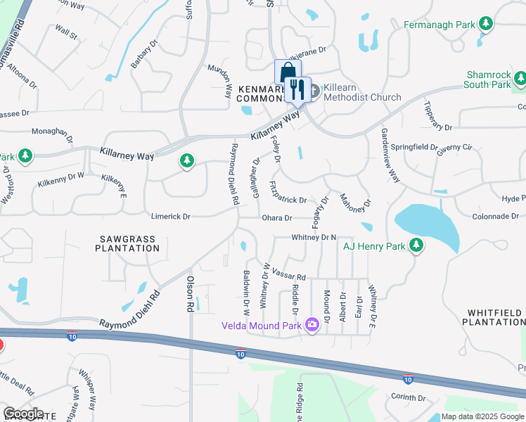 map of restaurants, bars, coffee shops, grocery stores, and more near 3501 Gallagher Drive in Tallahassee