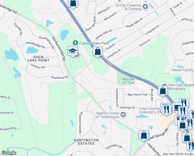 map of restaurants, bars, coffee shops, grocery stores, and more near 4114 Roweling Oaks Court in Tallahassee