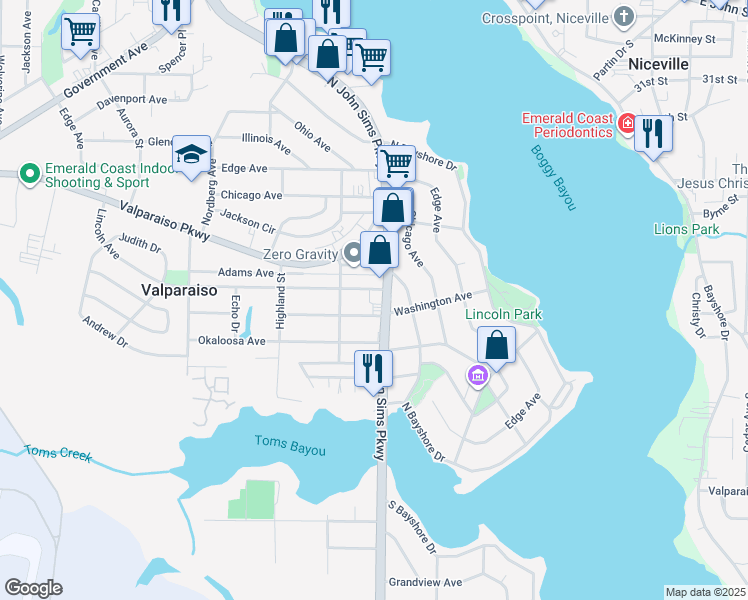 map of restaurants, bars, coffee shops, grocery stores, and more near 305 Lincoln Avenue in Valparaiso
