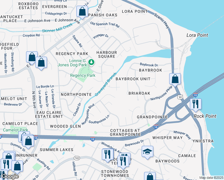 map of restaurants, bars, coffee shops, grocery stores, and more near 4548 Tradewinds Drive in Pensacola