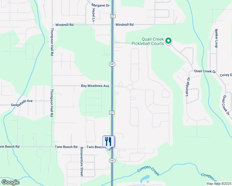 map of restaurants, bars, coffee shops, grocery stores, and more near 19442 Alabama 181 in Fairhope