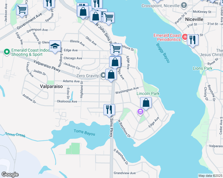 map of restaurants, bars, coffee shops, grocery stores, and more near 305 Lincoln Avenue in Valparaiso