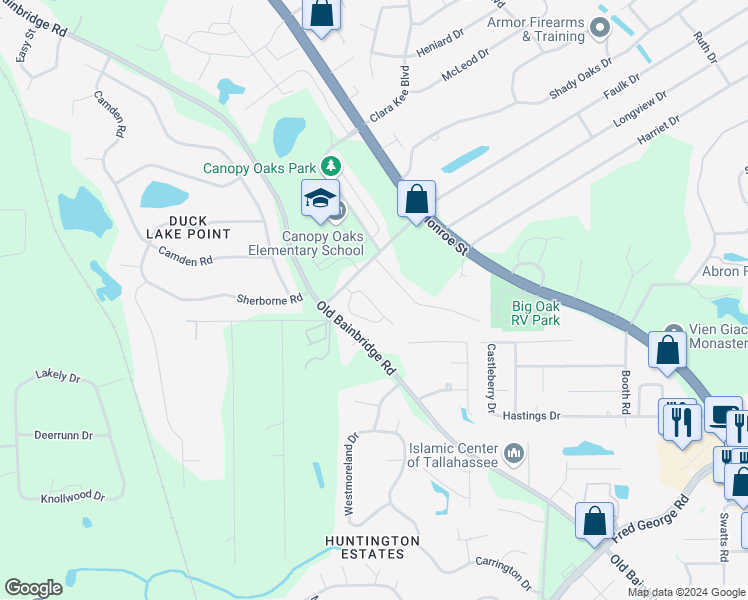 map of restaurants, bars, coffee shops, grocery stores, and more near 3725 Maria Circle in Tallahassee