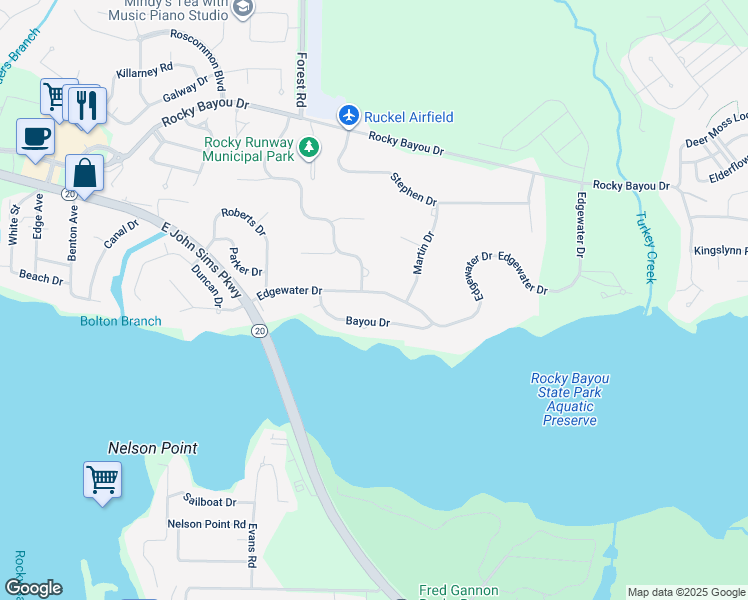 map of restaurants, bars, coffee shops, grocery stores, and more near 2518 Edgewater Drive in Niceville