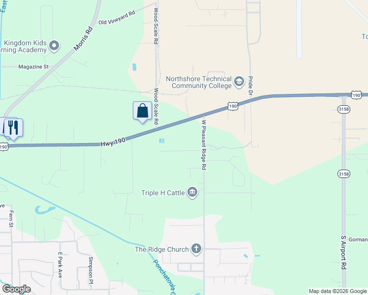 map of restaurants, bars, coffee shops, grocery stores, and more near 17593 Alack Drive in Hammond