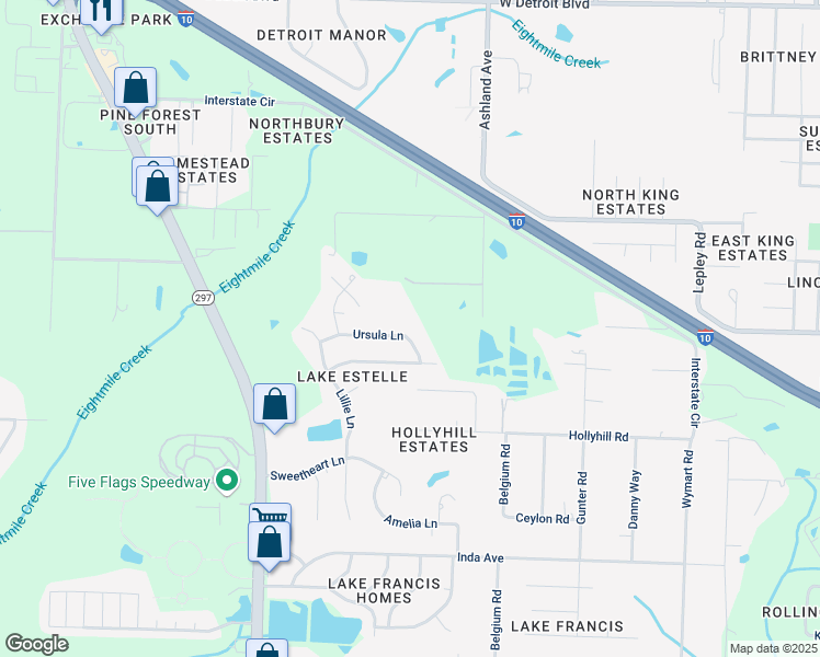 map of restaurants, bars, coffee shops, grocery stores, and more near 2390 Ursula Lane in Pensacola