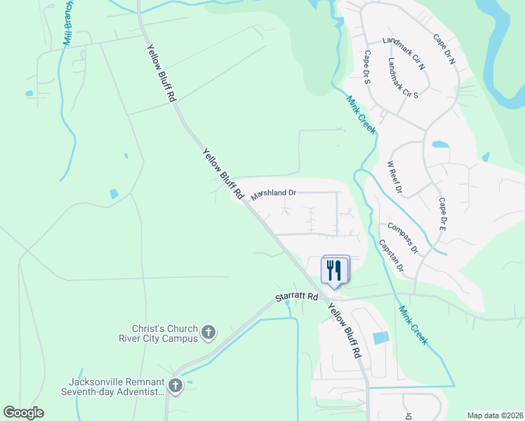 map of restaurants, bars, coffee shops, grocery stores, and more near 14863 Yellow Bluff Road in Jacksonville