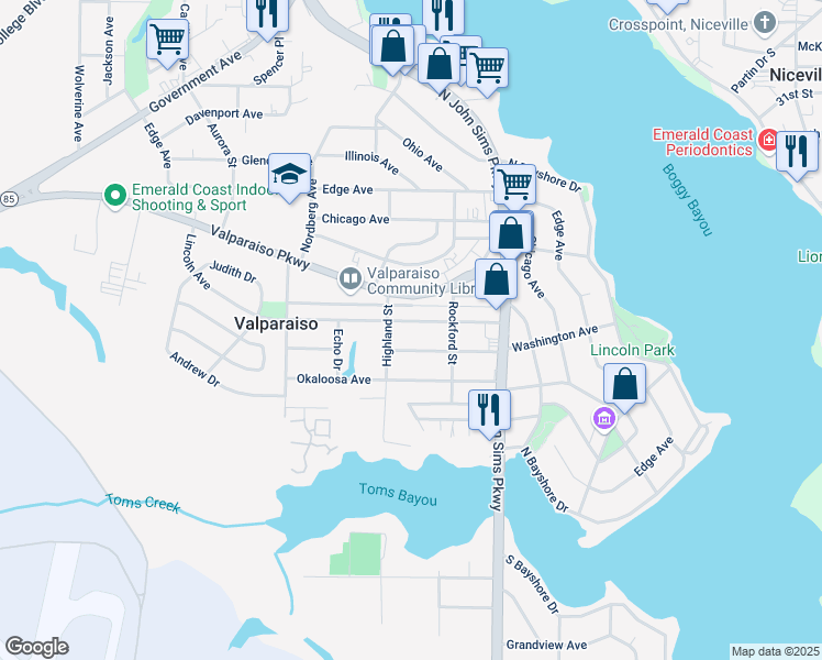 map of restaurants, bars, coffee shops, grocery stores, and more near 329 Lincoln Avenue in Valparaiso
