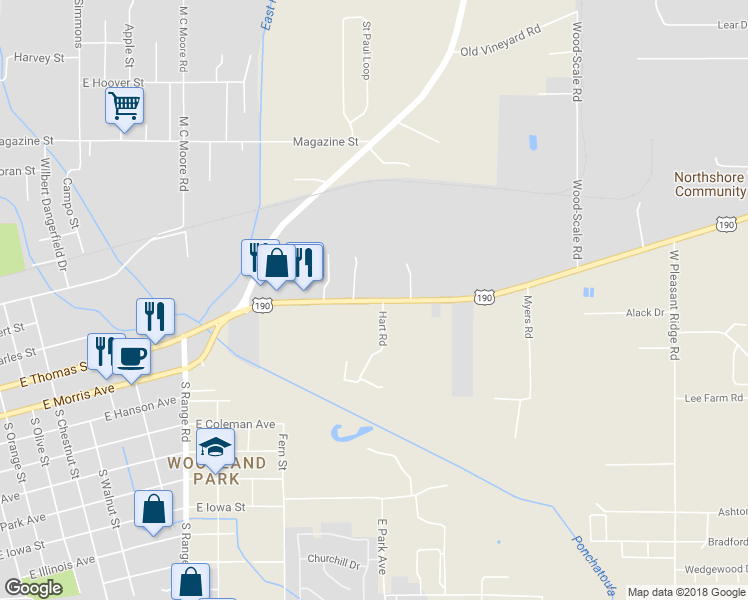 map of restaurants, bars, coffee shops, grocery stores, and more near 1551 U.S. 190 in Hammond