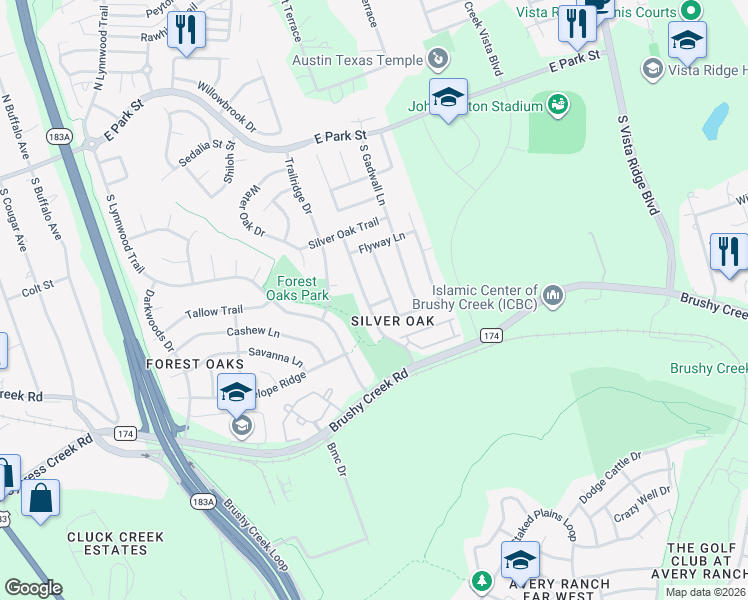 map of restaurants, bars, coffee shops, grocery stores, and more near 506 Mandarin Flyway in Cedar Park