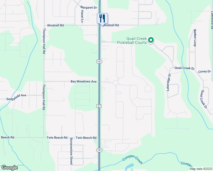 map of restaurants, bars, coffee shops, grocery stores, and more near 19442 Alabama 181 in Fairhope