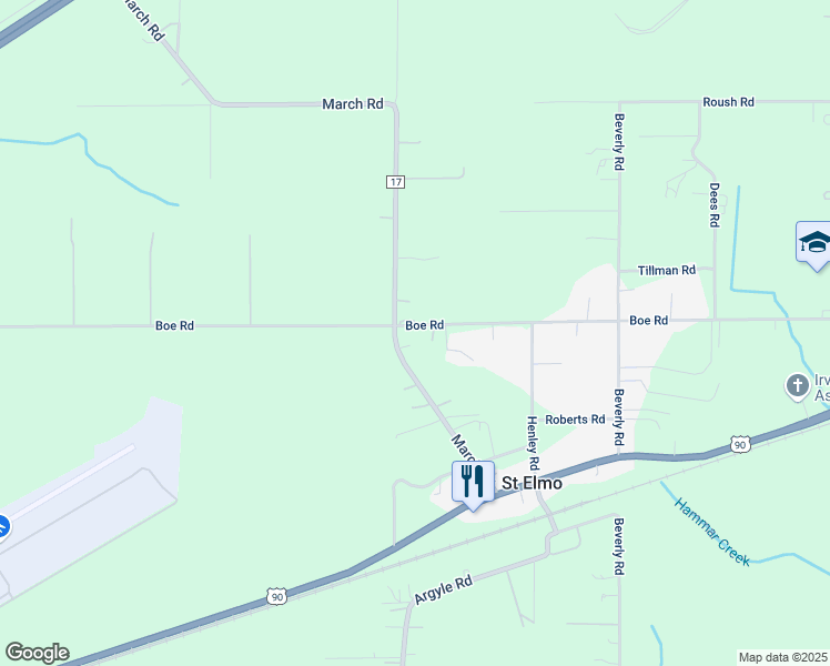 map of restaurants, bars, coffee shops, grocery stores, and more near 9161 Boe Road in Irvington