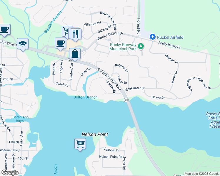 map of restaurants, bars, coffee shops, grocery stores, and more near 2450 Duncan Drive in Niceville