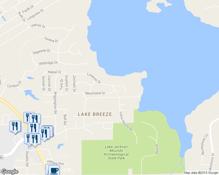 map of restaurants, bars, coffee shops, grocery stores, and more near 2627 Lucerne Drive in Tallahassee