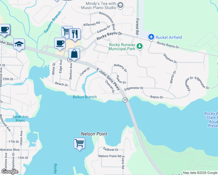 map of restaurants, bars, coffee shops, grocery stores, and more near 2450 Duncan Drive in Niceville