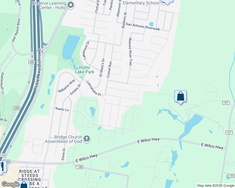 map of restaurants, bars, coffee shops, grocery stores, and more near 317 Cassandra Drive in Hutto