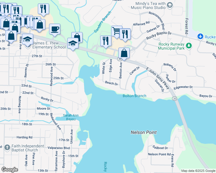 map of restaurants, bars, coffee shops, grocery stores, and more near 4126 Beach Drive in Niceville