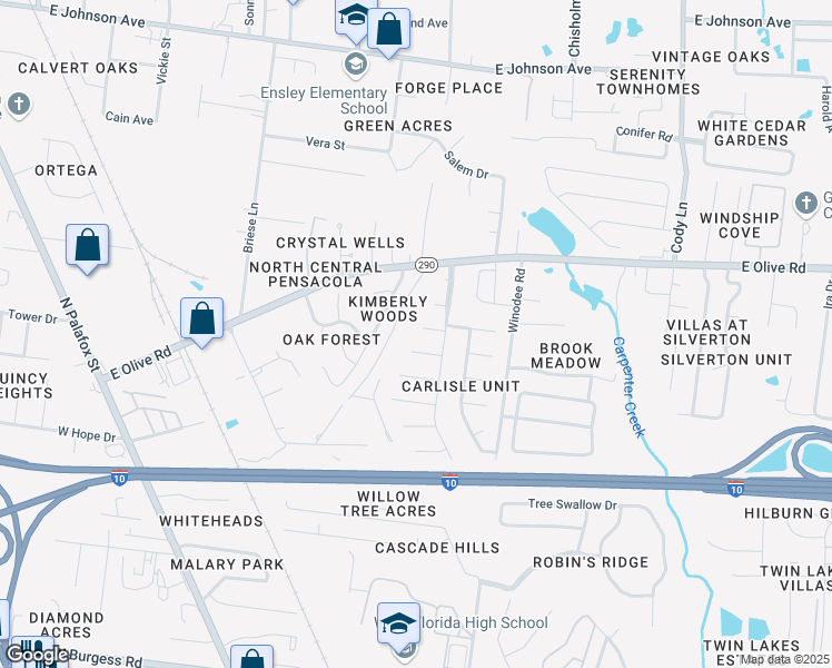 map of restaurants, bars, coffee shops, grocery stores, and more near 7989 Coronet Court in Pensacola
