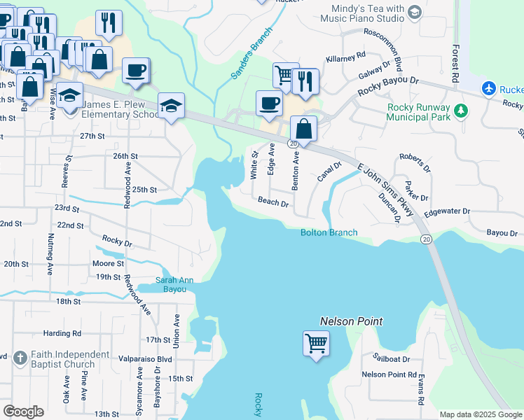 map of restaurants, bars, coffee shops, grocery stores, and more near 4126 Beach Drive in Niceville