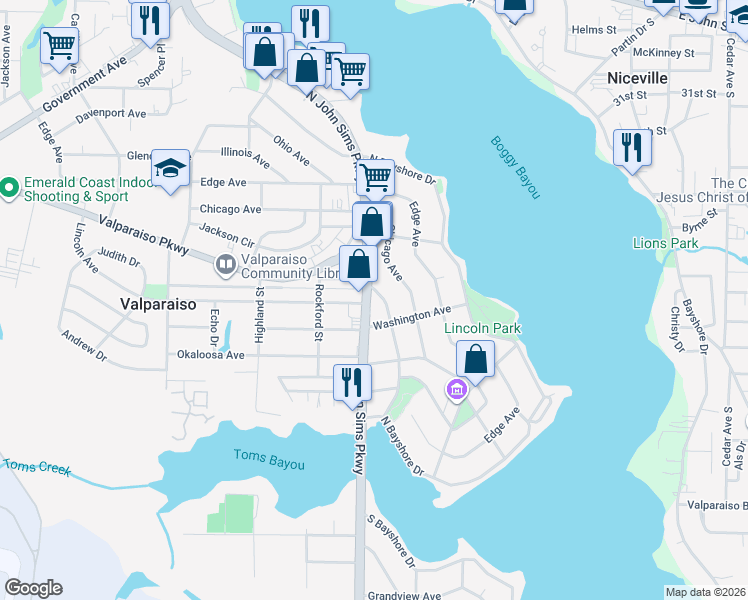 map of restaurants, bars, coffee shops, grocery stores, and more near 215 Seminole Avenue in Valparaiso