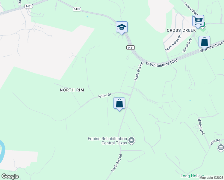 map of restaurants, bars, coffee shops, grocery stores, and more near 17606 North Rim Drive in Leander