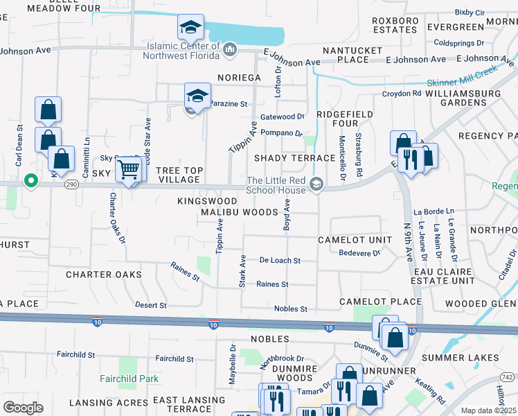 map of restaurants, bars, coffee shops, grocery stores, and more near 8018 Stark Avenue in Pensacola