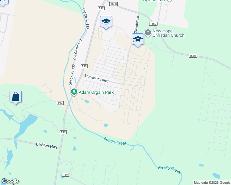 map of restaurants, bars, coffee shops, grocery stores, and more near 213 Roaming Drive in Hutto