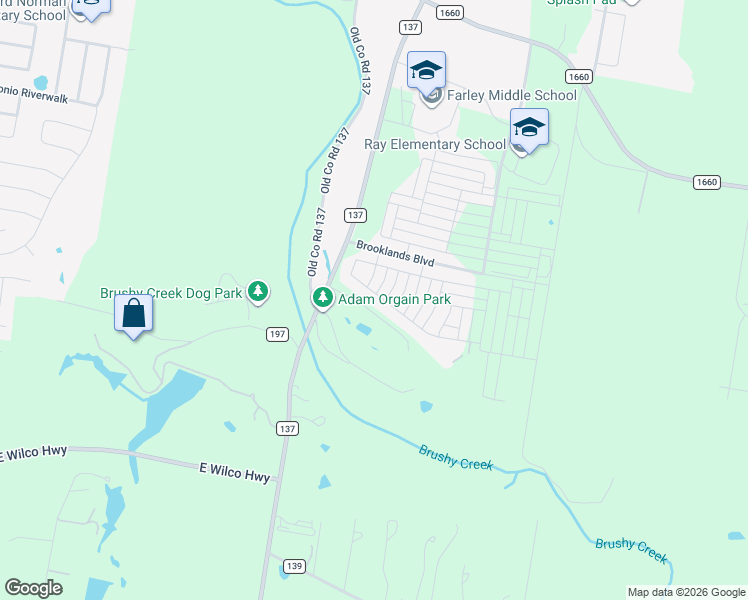 map of restaurants, bars, coffee shops, grocery stores, and more near 207 Oldbridge Drive in Hutto